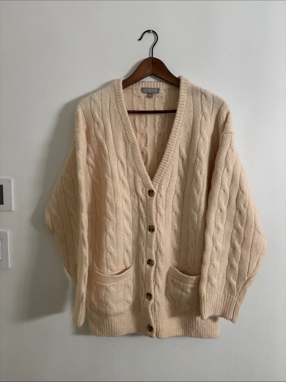 J. Crew Soft Cream Cable Knit Button-Front Cardigan